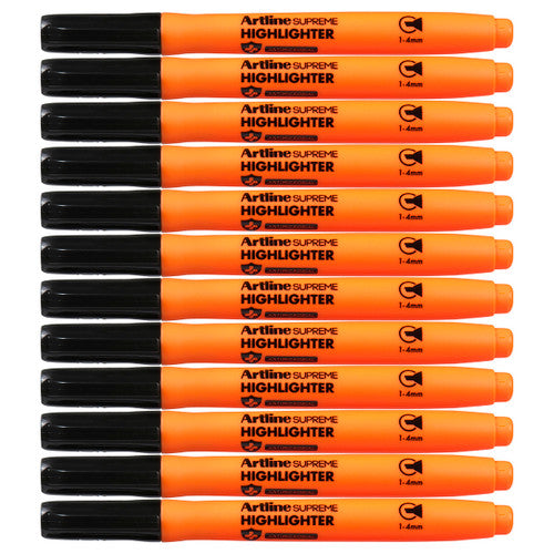Artline Supreme Highlighter Marker Orange Antimicrobial Pack of 12