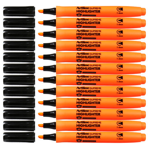 Artline Supreme Highlighter Marker Orange Antimicrobial Pack of 12