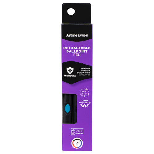 Artline Supreme Retractable Antibacterial Ballpoint Pen 1.0mm Core Assorted Pack 3 Box of 12