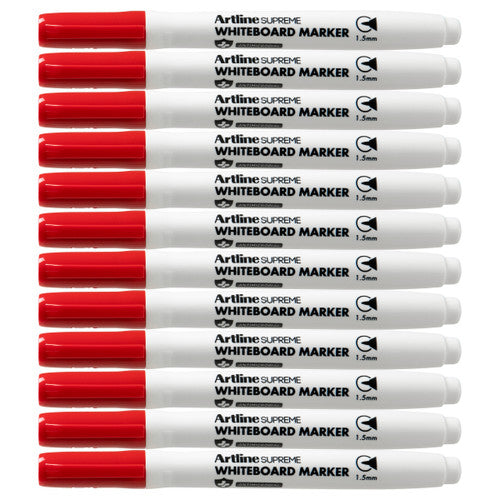 Artline Supreme Whiteboard Marker Red Antimicrobial Pack of 12