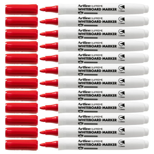Artline Supreme Whiteboard Marker Red Antimicrobial Pack of 12