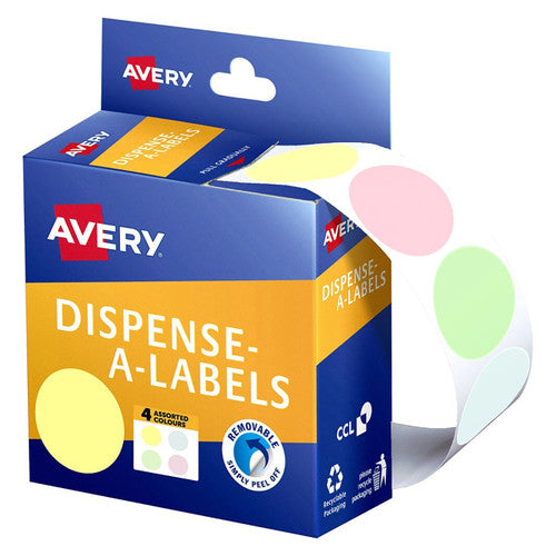Avery Assorted Pastel Colours Dispenser Labels Circle 24mm 300 Pack