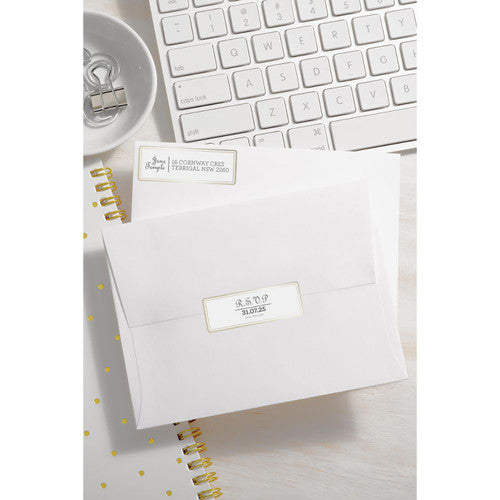 Avery Multi Use Labels With Gold Border 10 Pack 63.5x24mm Laser Inkjet 16UP