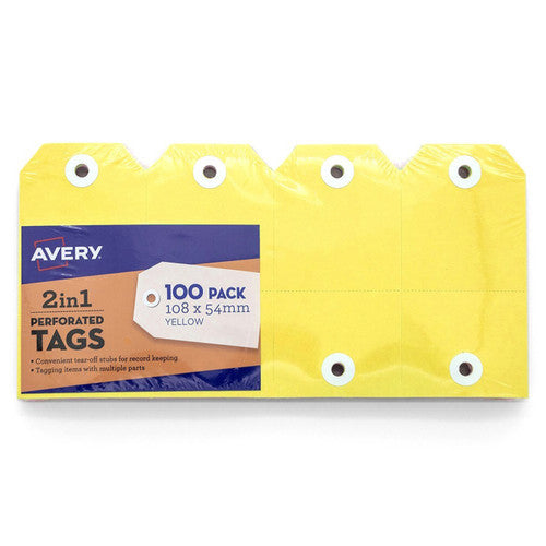 Avery Yellow 2in1 Perforated Tag 54x108mm 100 Pack
