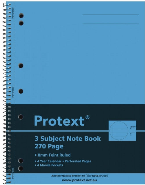 Protext 3 Subject Notebook 295 x 223mm PP 270 Page Ruled Assorted Pack of 5