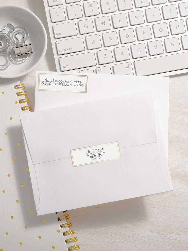 Avery Multi Use Labels With Gold Border 10 Pack 63.5x24mm Laser Inkjet 16UP – view 3
