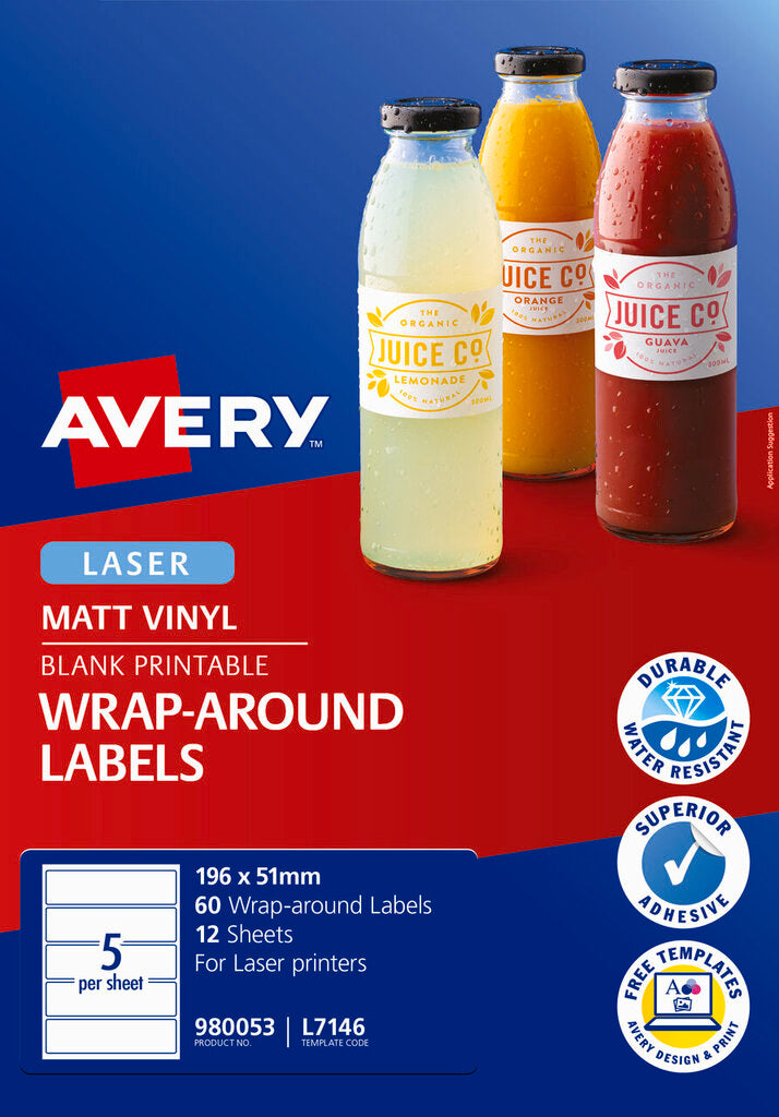 Avery Printable Durable Wraparound Labels L7146 60 Pack 196 x 51mm 5UP – view 2