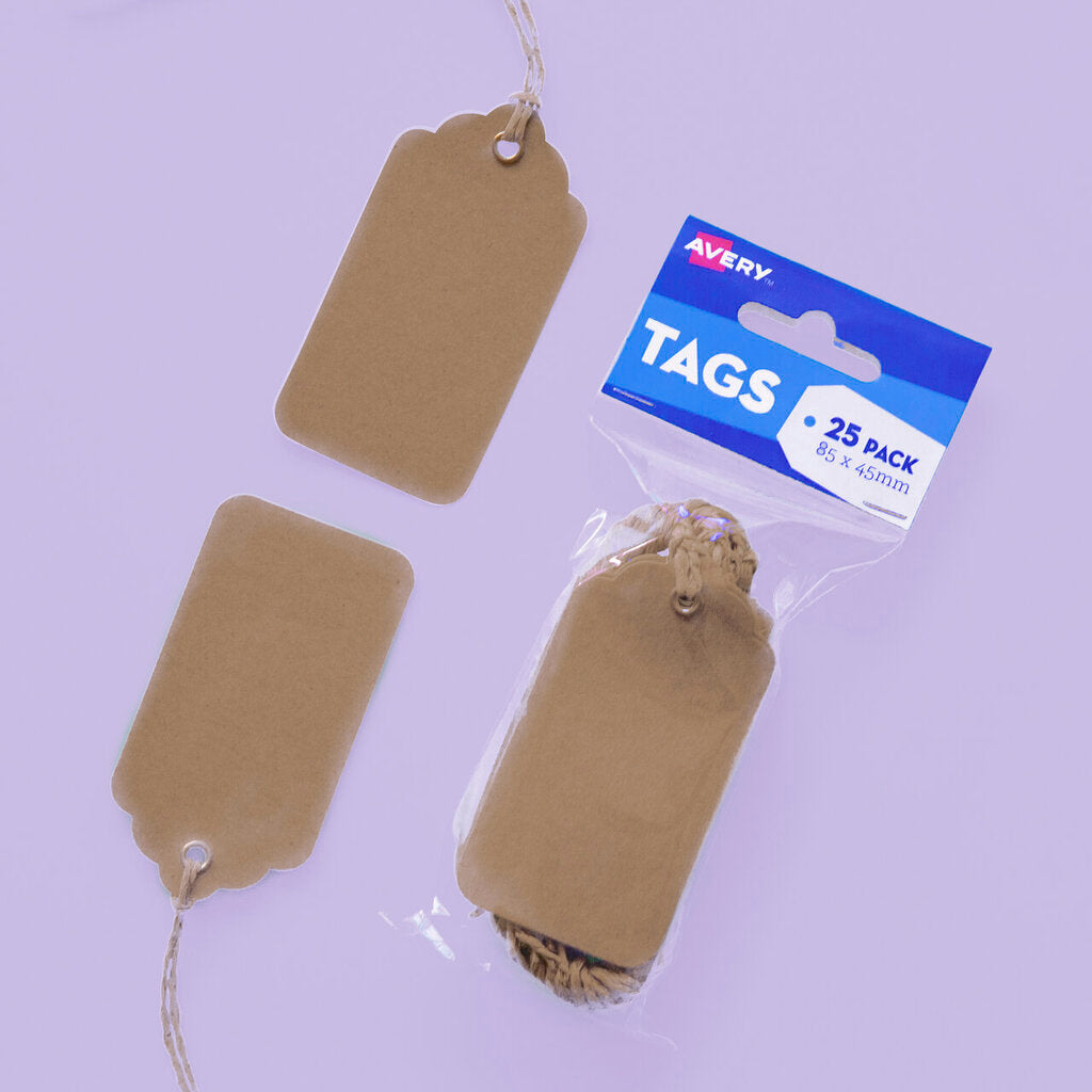 Avery Kraft Brown Scallop Tags 85 x 45mm with String Pack 25 – view 2