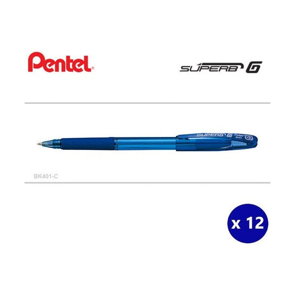 Pentel Superb G Ballpoint Pen 0.7mm Blue Box of 12