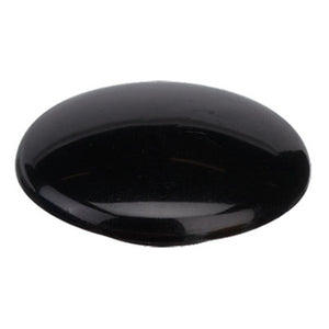 Close up of a single glossy black Quartet magnetic button, a round dome seen from a low angle, for QTTMB2000. It is not drawn to scale.