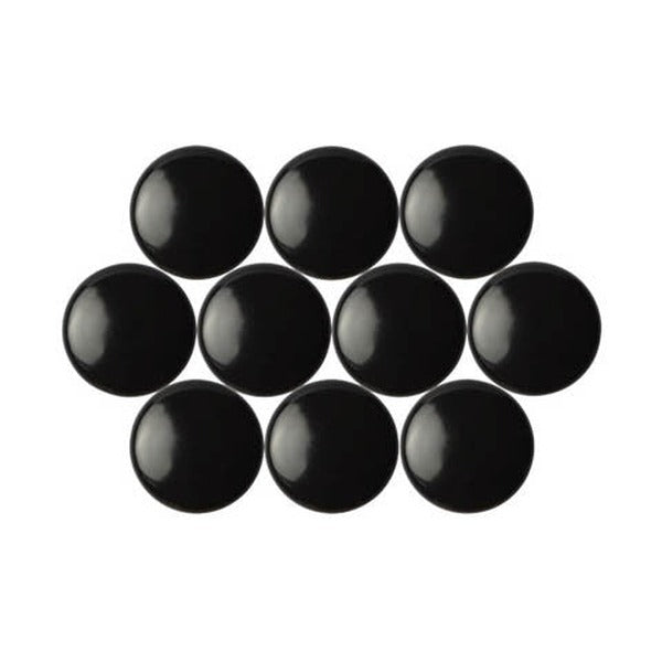 10 glossy black round Quartet magnetic buttons arranged in rows and seen from above, for QTTMB4000. The same photograph appears on another Quartet button size, so it is not to scale for QTTMB4000.