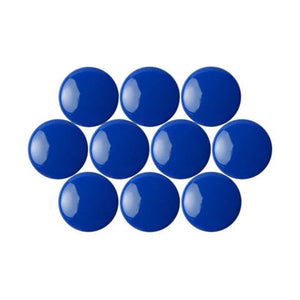 10 glossy blue round Quartet magnetic buttons arranged in rows and seen from above, for QTTMB3200. It is not drawn to scale.