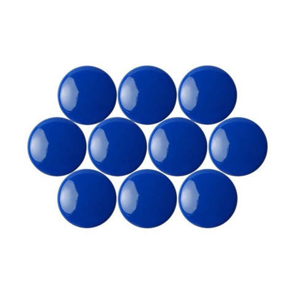 10 glossy blue round Quartet magnetic buttons arranged in rows and seen from above, for QTTMB3200. It is not drawn to scale.