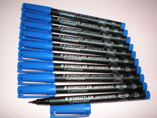 Staedtler 313-3 Lumocolor Permanent Pen Superfine Blue Box of 10