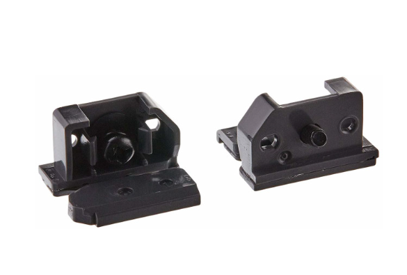 Two black plastic mounting brackets or hardware components shown on a plain white background.