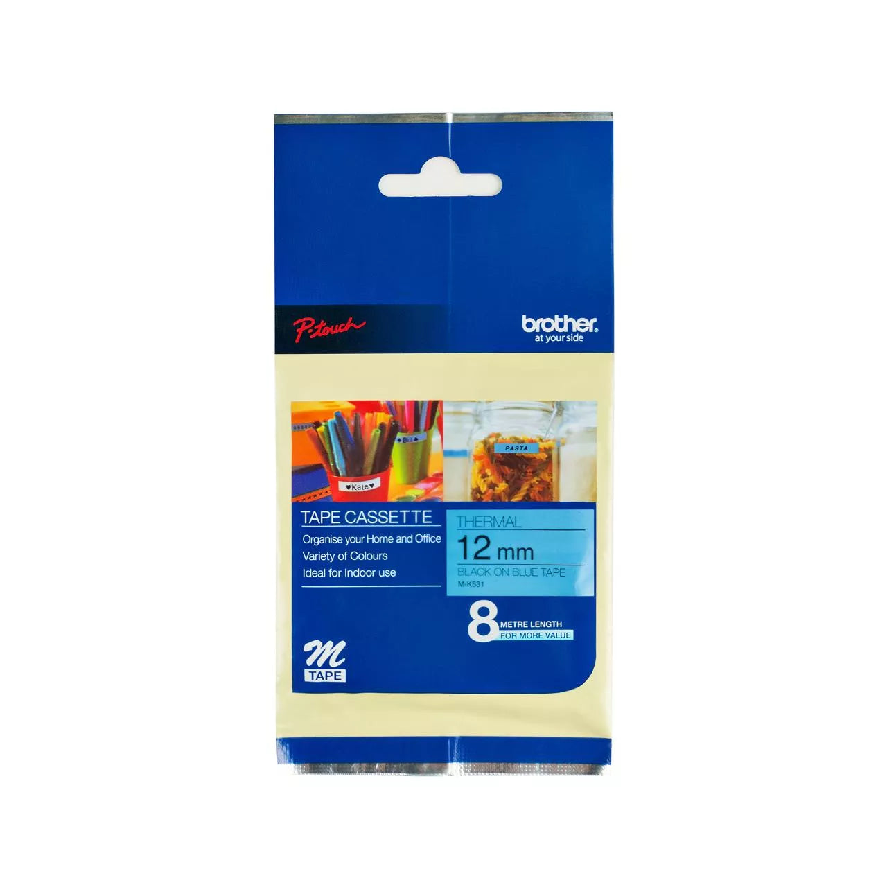 Brother M-K531 12mm black on blue labelling tape cassette