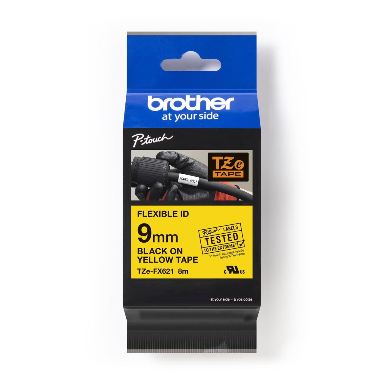 Brother TZe-FX621 9mm black on yellow Flexible ID tape cassette