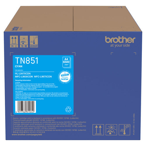 Brother TN851 Toner Cartridge 6500 Pages Cyan