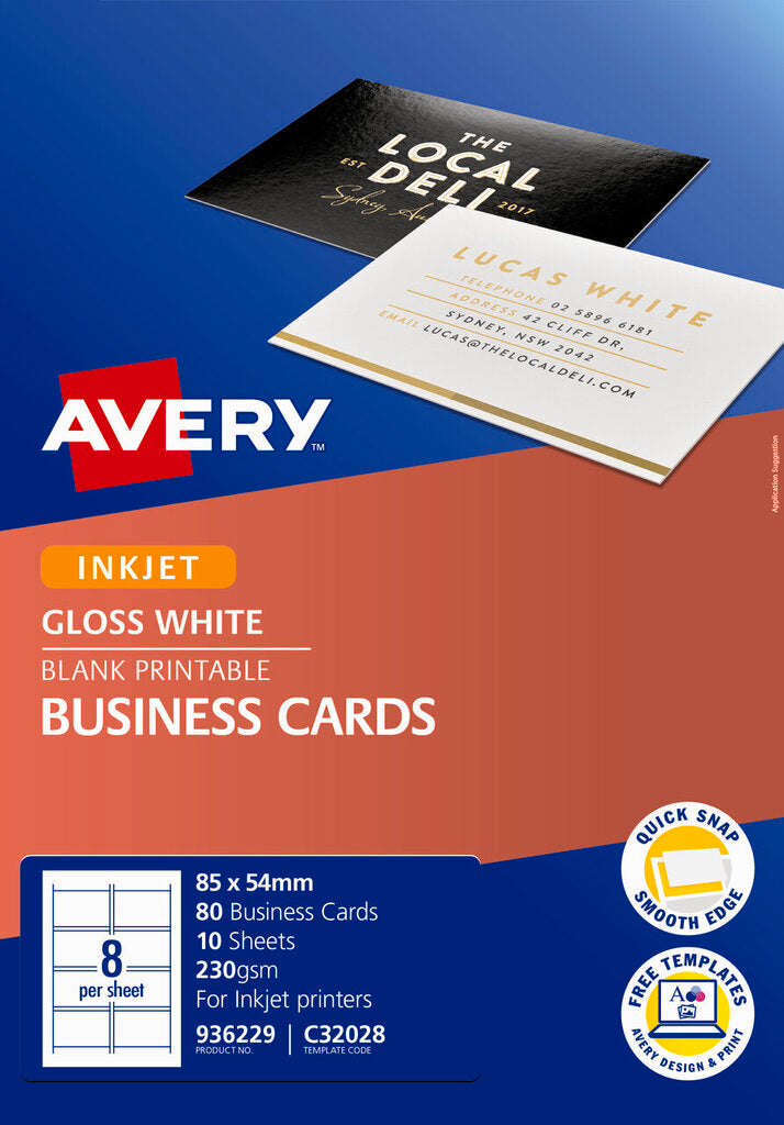 Avery White Quick and Clean Inkjet Business Card Gloss 220gsm 8UP – view 2