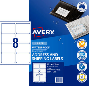 Avery White Weatherproof Shipping Labels L7070 80 Labels 8UP