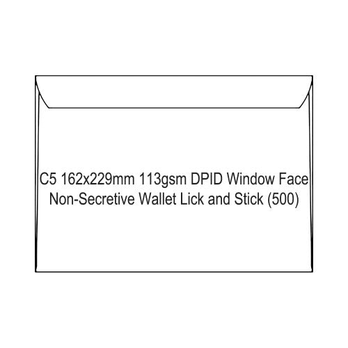 Candida C5 Envelopes 113gsm DPID Window Face Non-Secretive Wallet Lick and Stick 162 x 229mm Box of 500