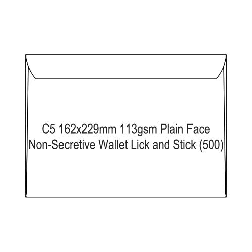 Candida C5 Envelopes 113gsm Plain Face Non-Secretive Wallet Lick and Stick 162 x 229mm Box of 500