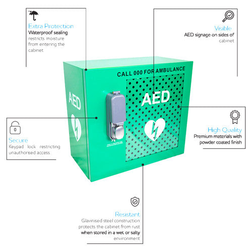 CARDIACT ALARMED OUTDOOR AED CABINET WITH LOCK 48 X 47 X 31CM