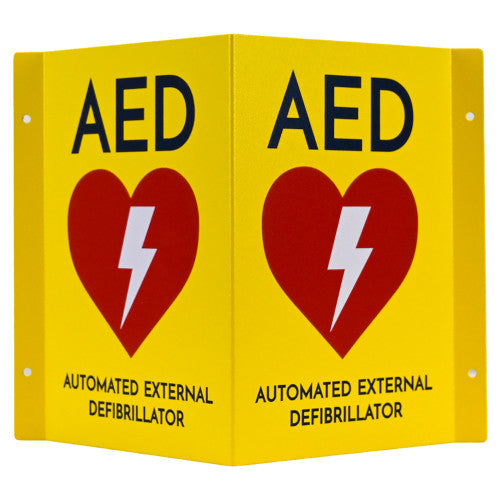 CardiAct Metal Yellow AED Angle Bracket Sign