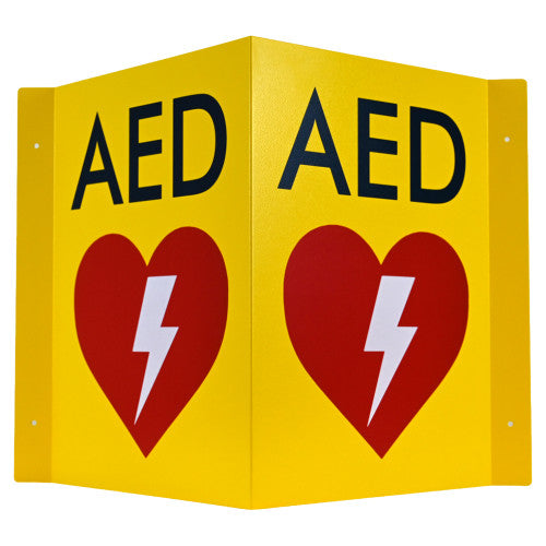 CardiAct Metal Yellow AED Angle Bracket Sign Large