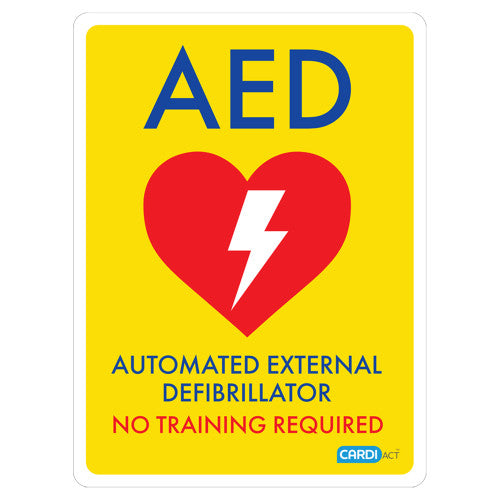 CARDIACT POLY AED SIGN - NO TRAINING REQUIRED 22.5 X 30CM (YELLOW)
