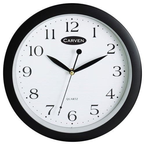 Carven Silent Sweep Round Clock 250mm Black Frame