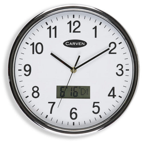 Carven Wall Clock 285mm Silver Frame with LCD Date