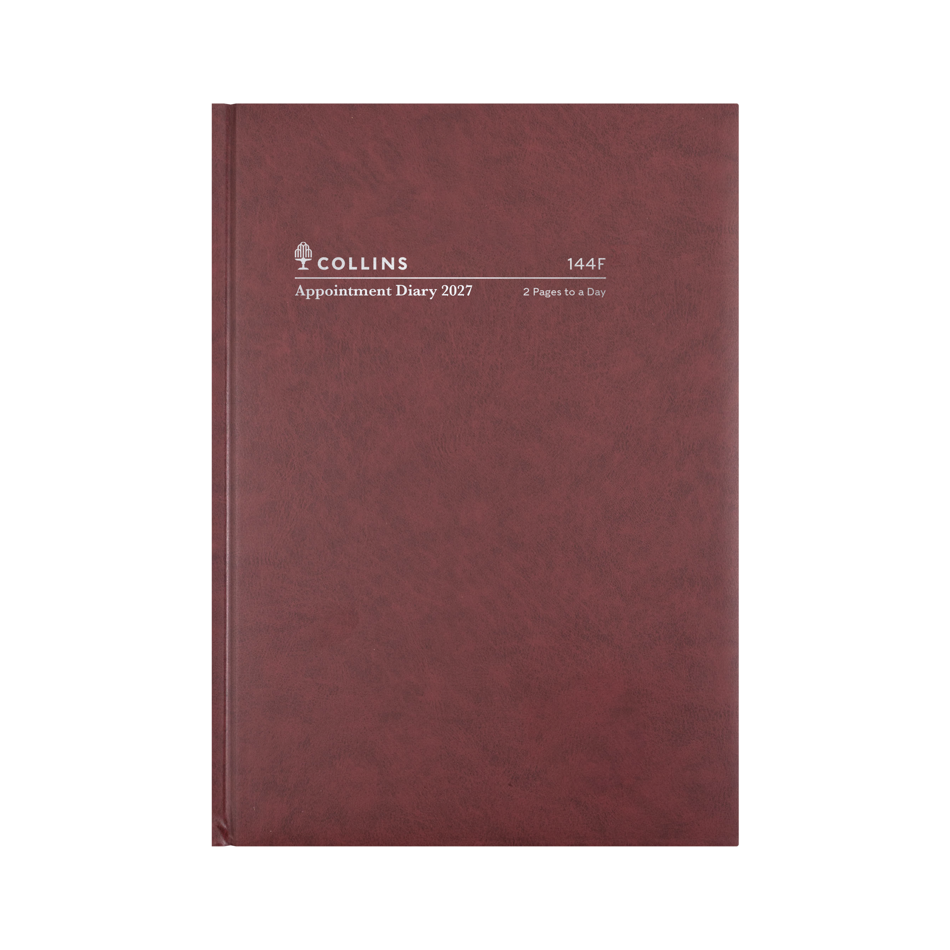 Collins Appointment 2027 A4 2 Pages to a Day Diary Burgundy angled view