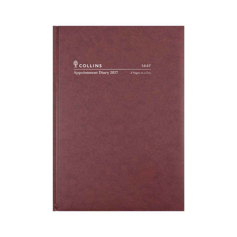 Collins Appointment 2027 A4 2 Pages to a Day Diary Burgundy angled view