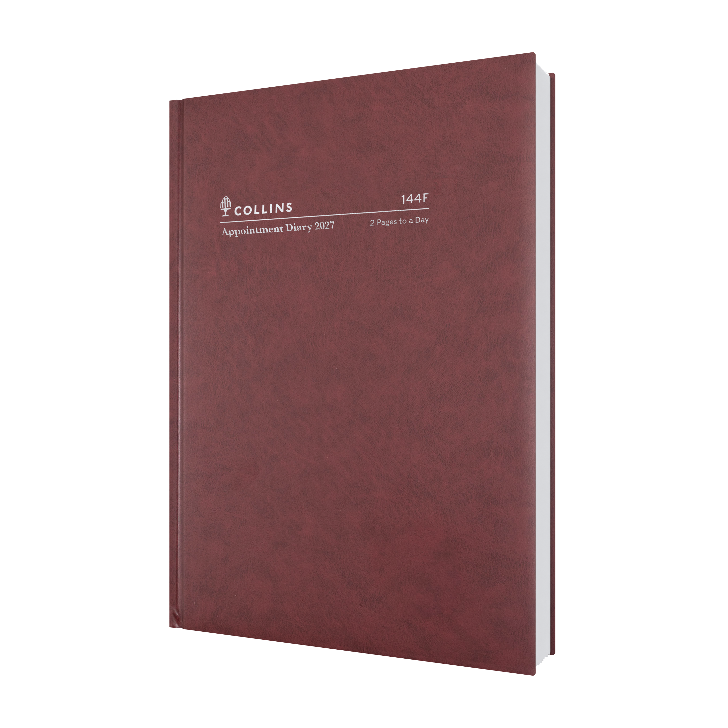 Collins Appointment 2027 A4 2 Pages to a Day Diary Burgundy front cover