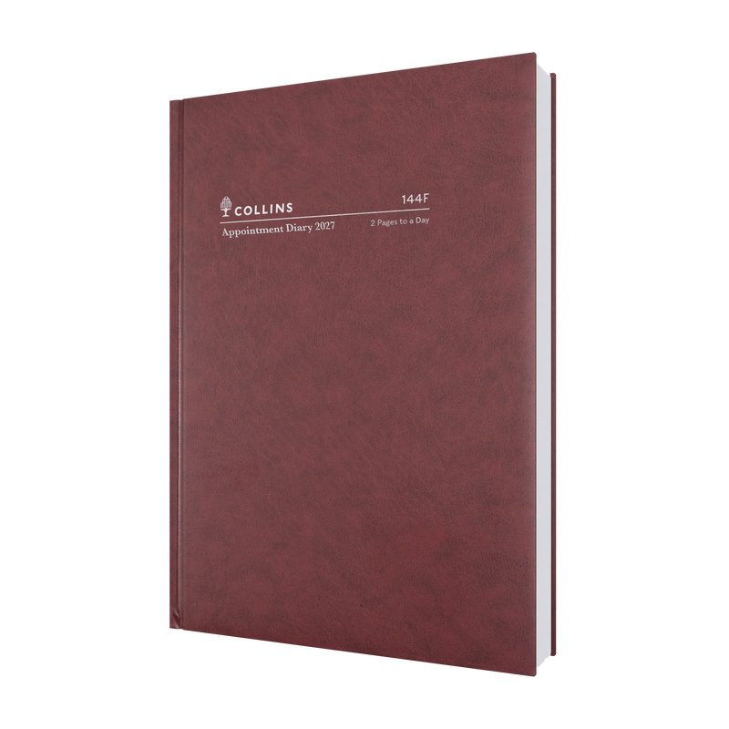 Collins Appointment 2027 A4 2 Pages to a Day Diary Burgundy front cover