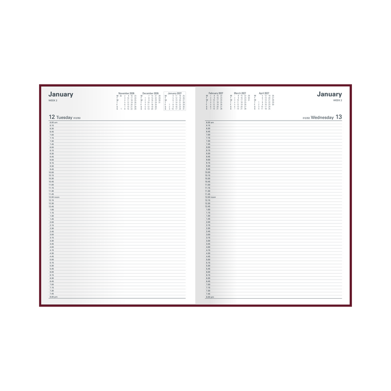Collins Appointment 2027 A4 Day to Page Burgundy angled view