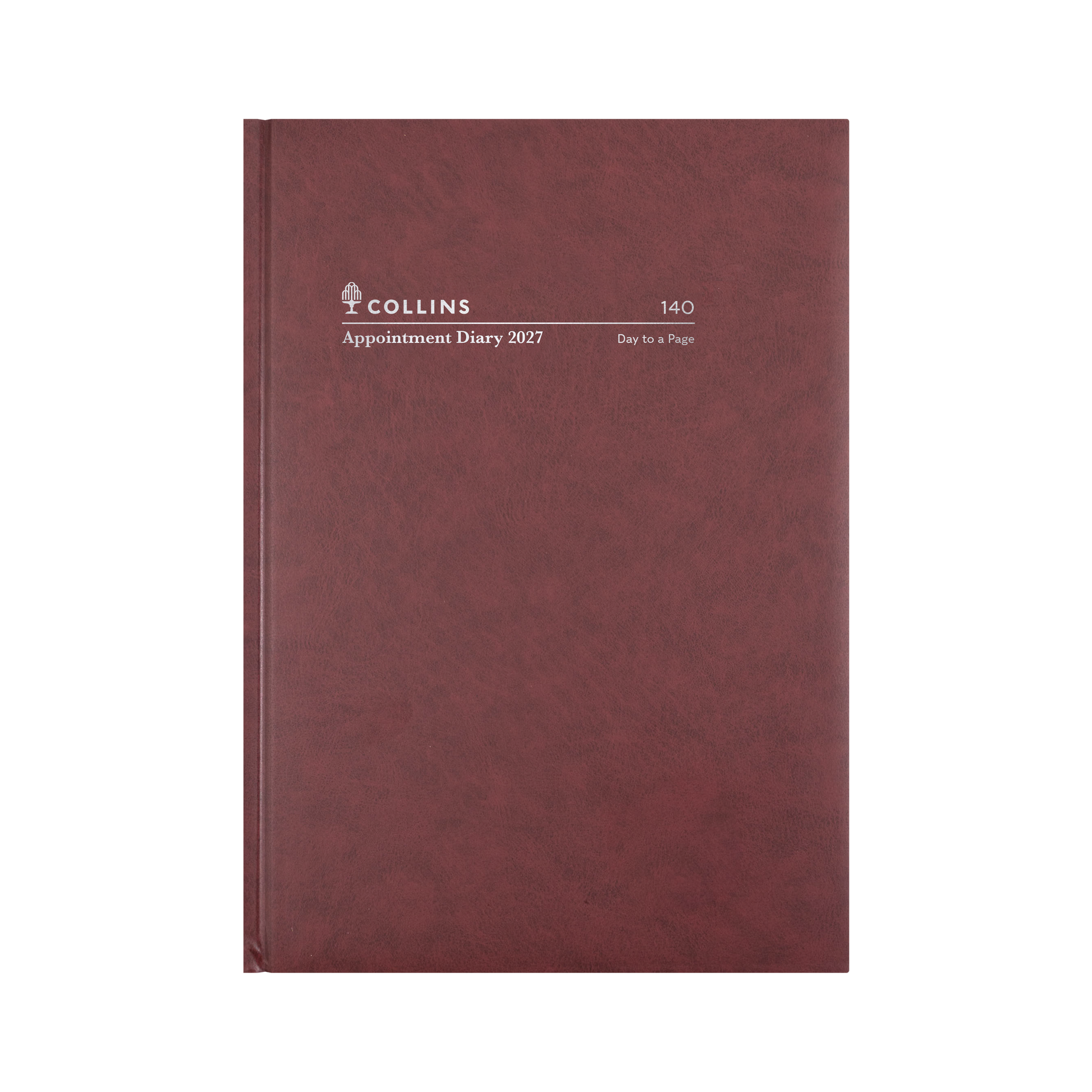 Collins Appointment 2027 A4 Day to Page Burgundy angled view
