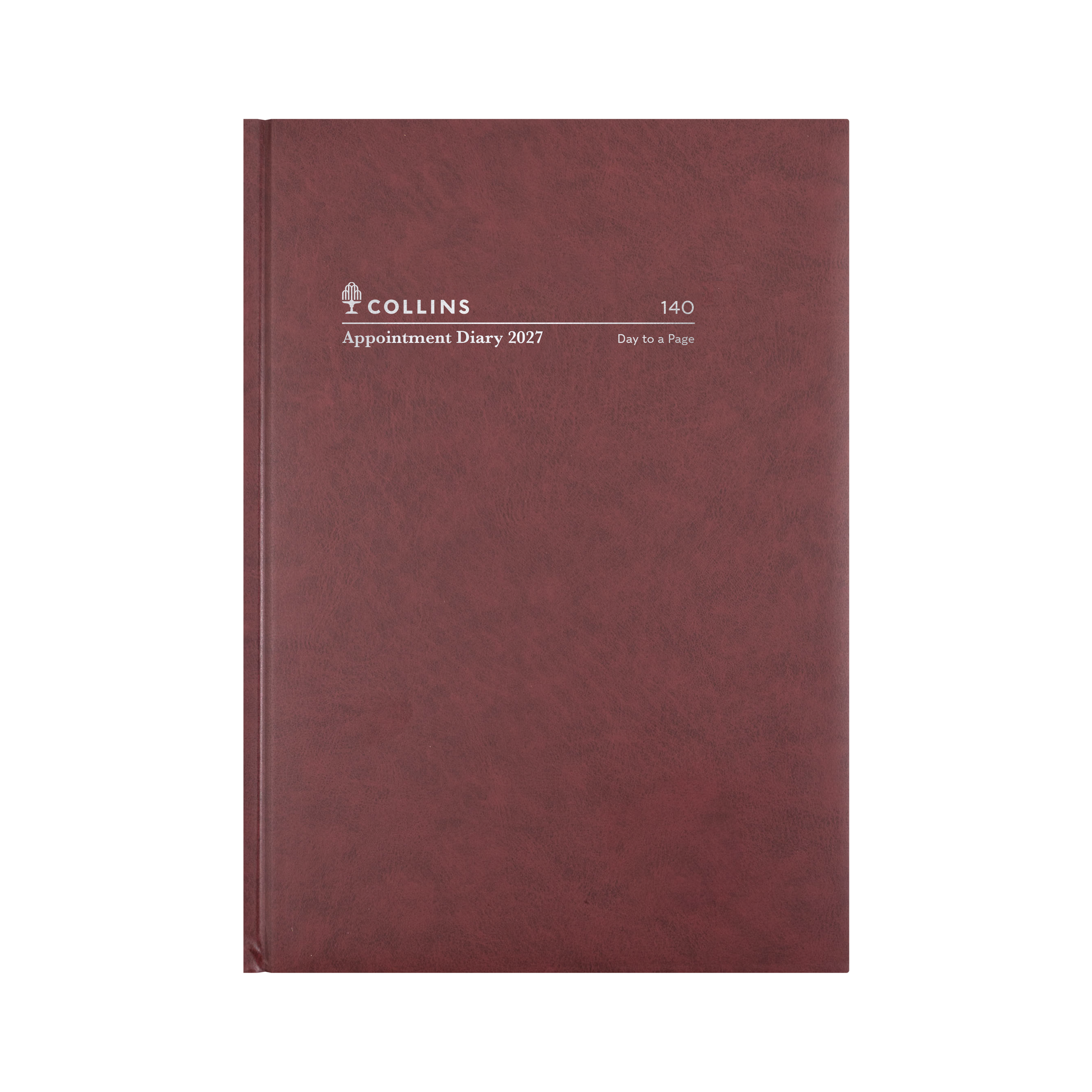 Collins Appointment 2027 A4 Day to Page Burgundy angled view