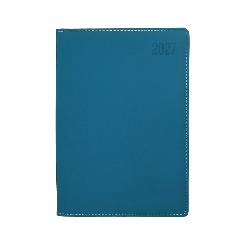Debden Associate II 2027 A5 day to a page diary teal cover angled view