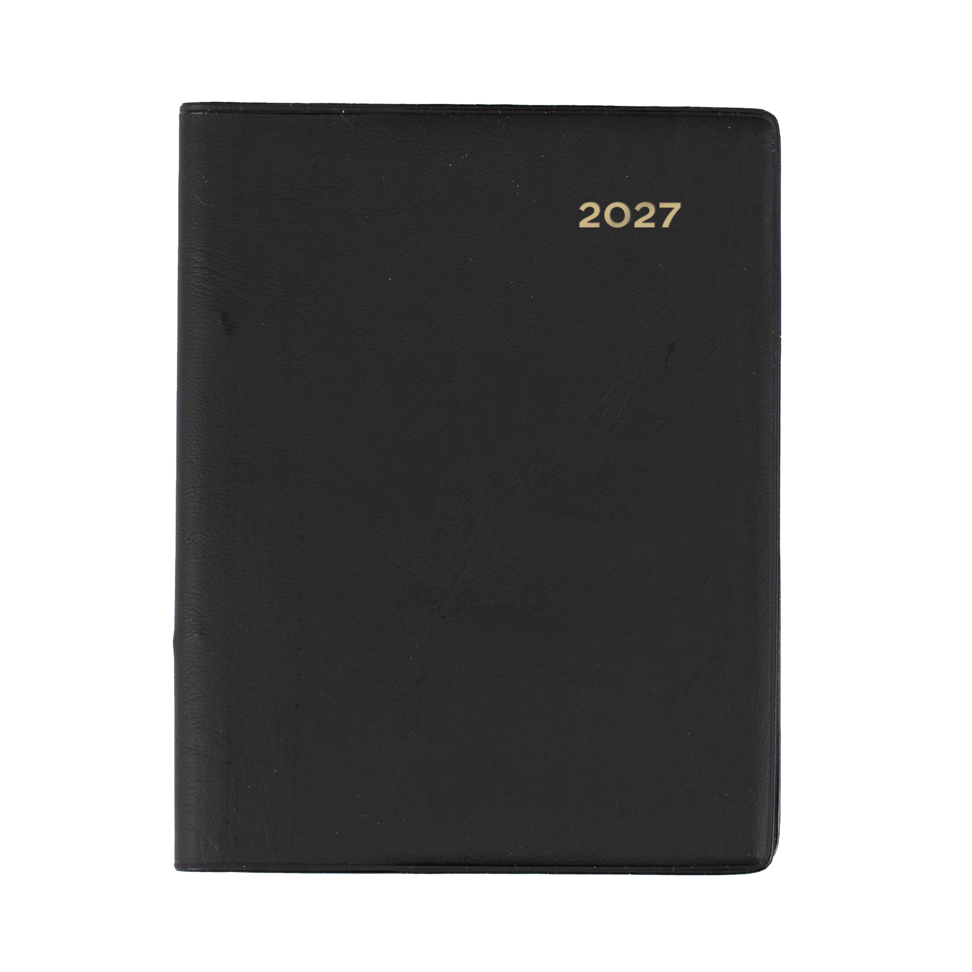 Collins Belmont 2027 A7 pocket week to view with pencil diary black cover angled view