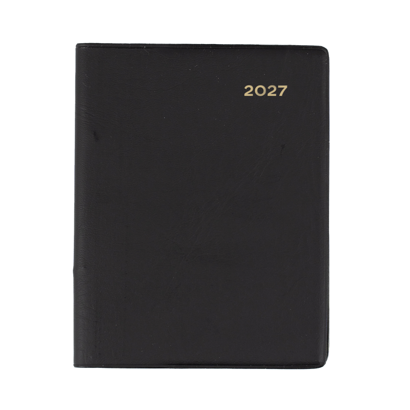 Collins Belmont 2027 A7 pocket week to view with pencil diary black cover angled view