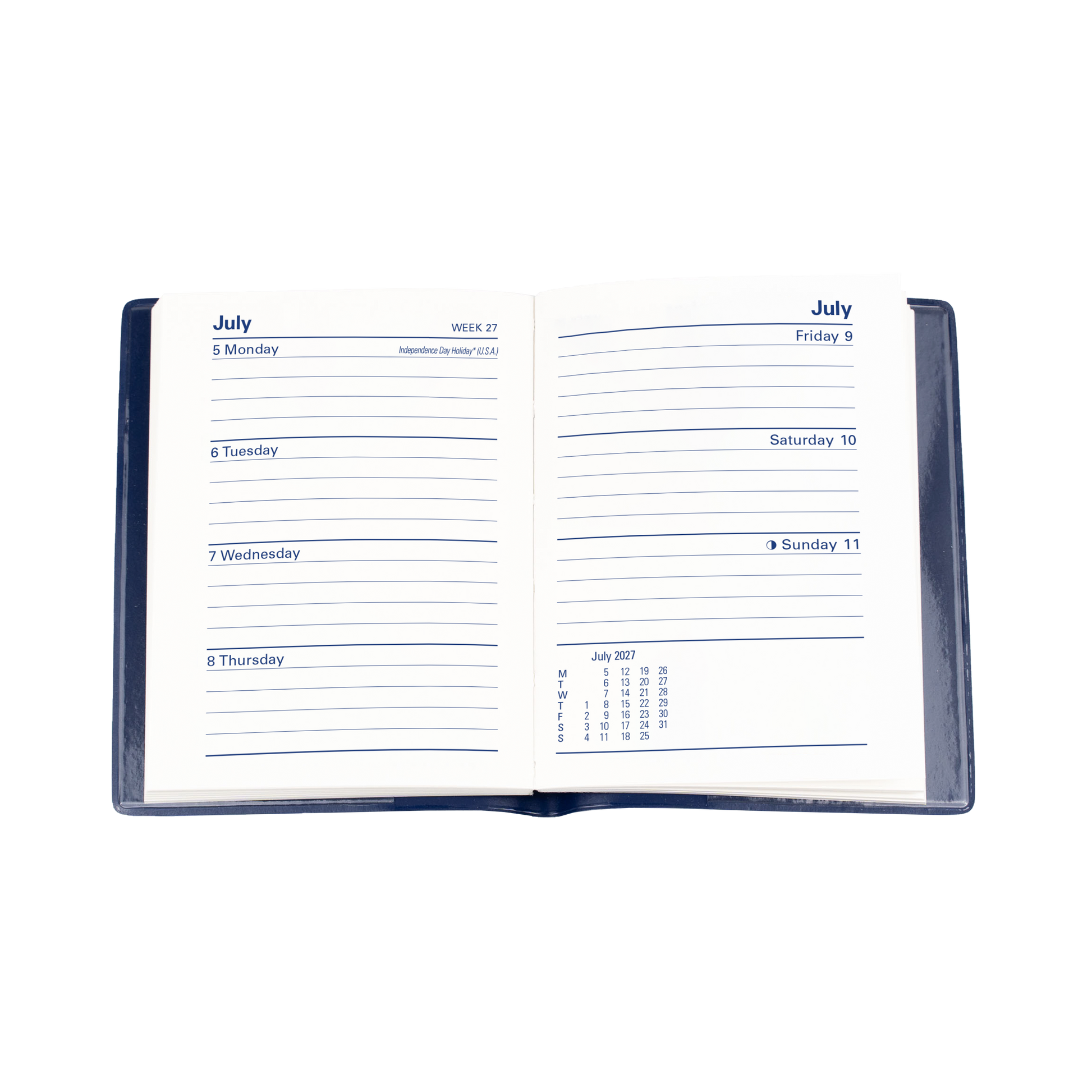 Collins Belmont 2027 A7 Pocket Week to View Diary with Pencil Navy angled view