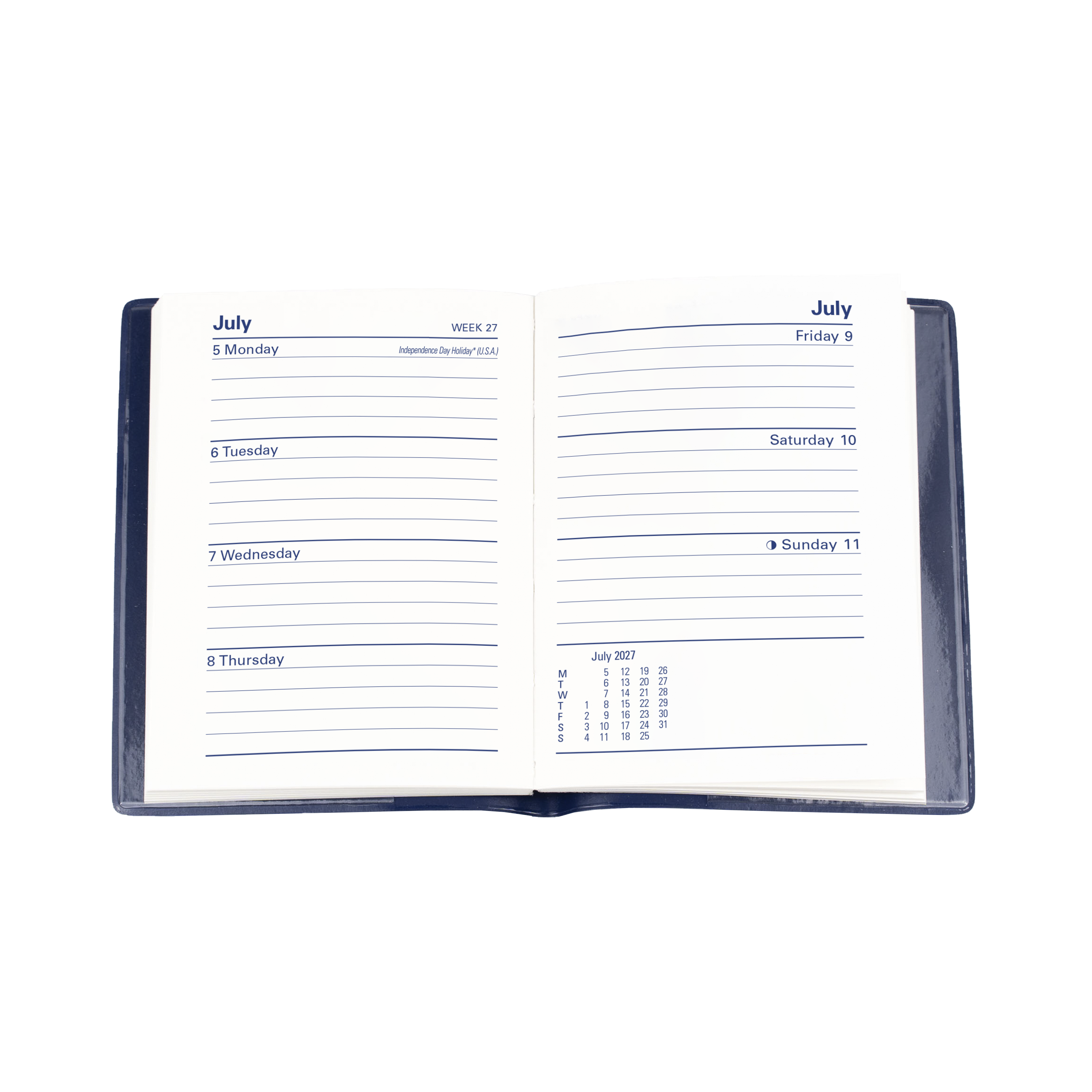 Collins Belmont 2027 A7 Pocket Week to View Diary with Pencil Navy angled view