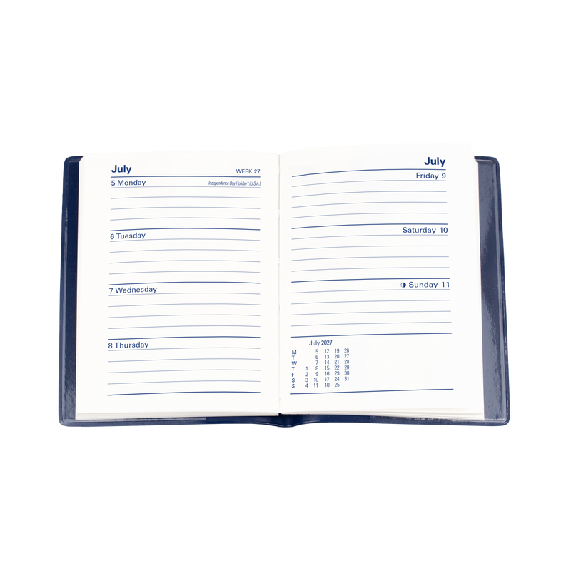 Collins Belmont 2027 A7 Pocket Week to View Diary with Pencil Navy angled view