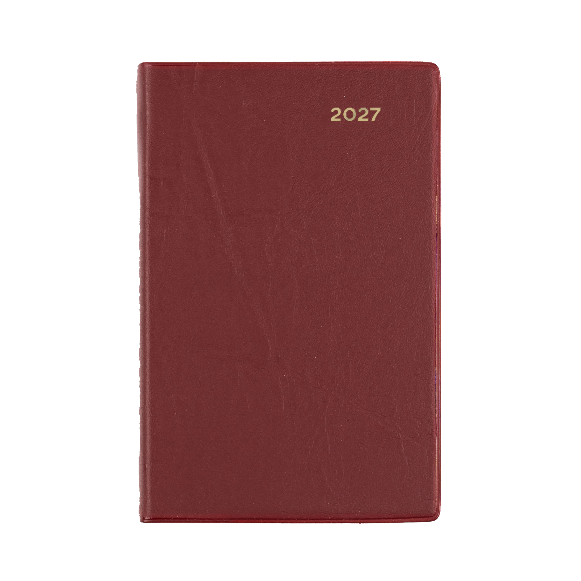 Collins Belmont 2027 B7R pocket week to view diary burgundy cover angled view