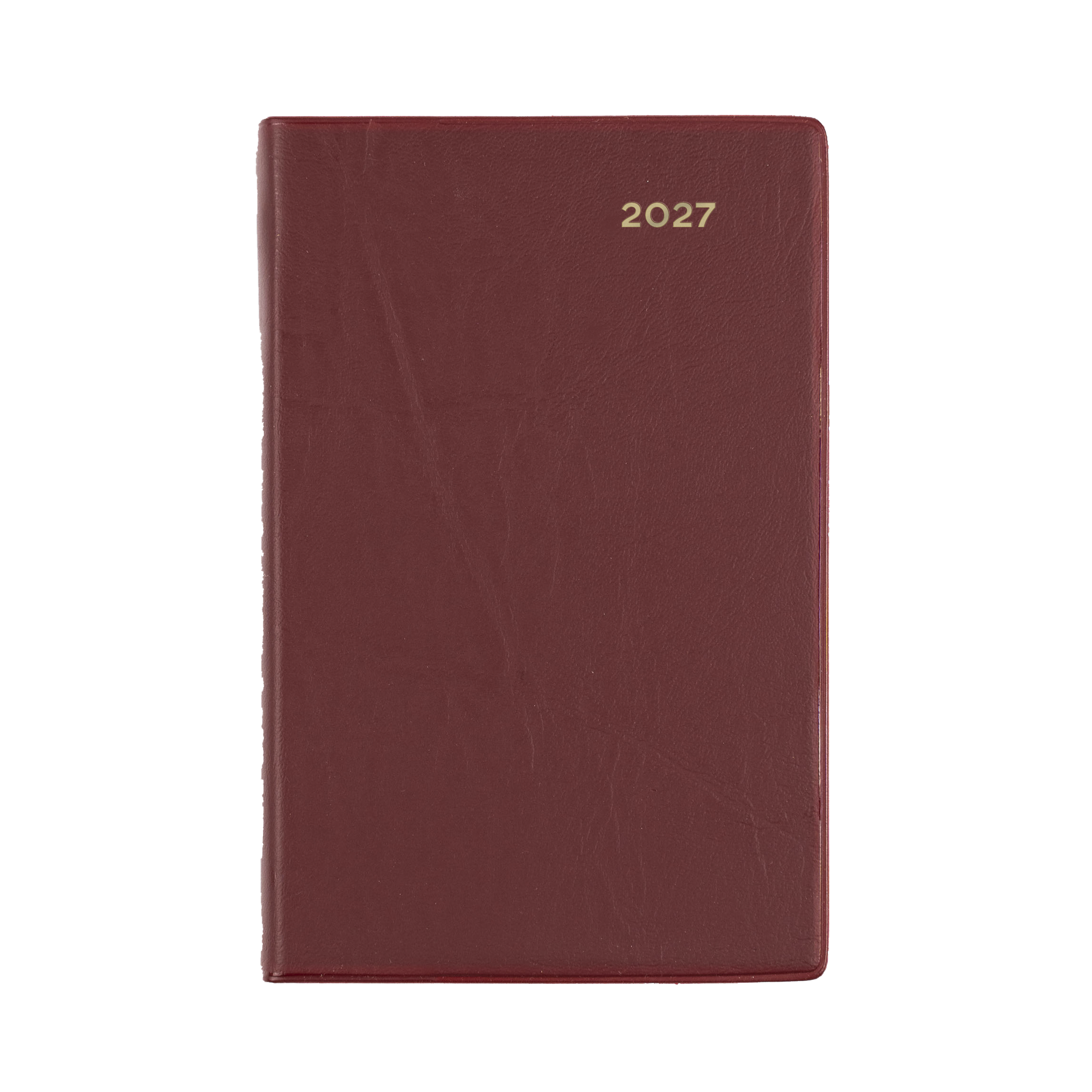 Collins Belmont 2027 B7R pocket week to view diary burgundy cover angled view
