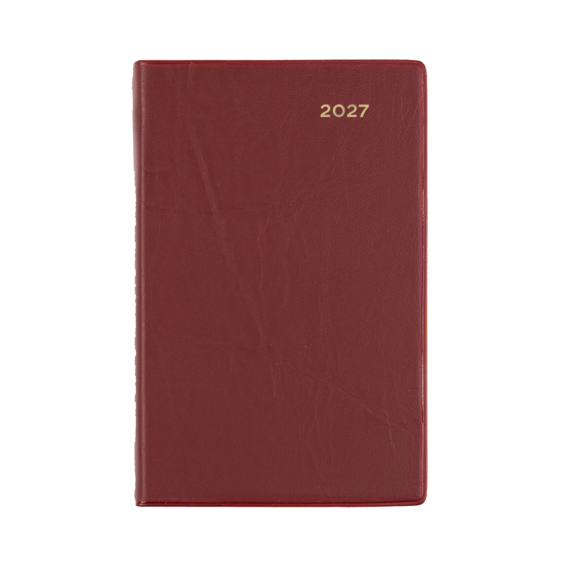 Collins Belmont 2027 B7R pocket week to view diary burgundy cover angled view