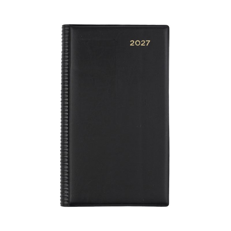 Collins Belmont Octavo 2027 day to a page diary black cover angled view
