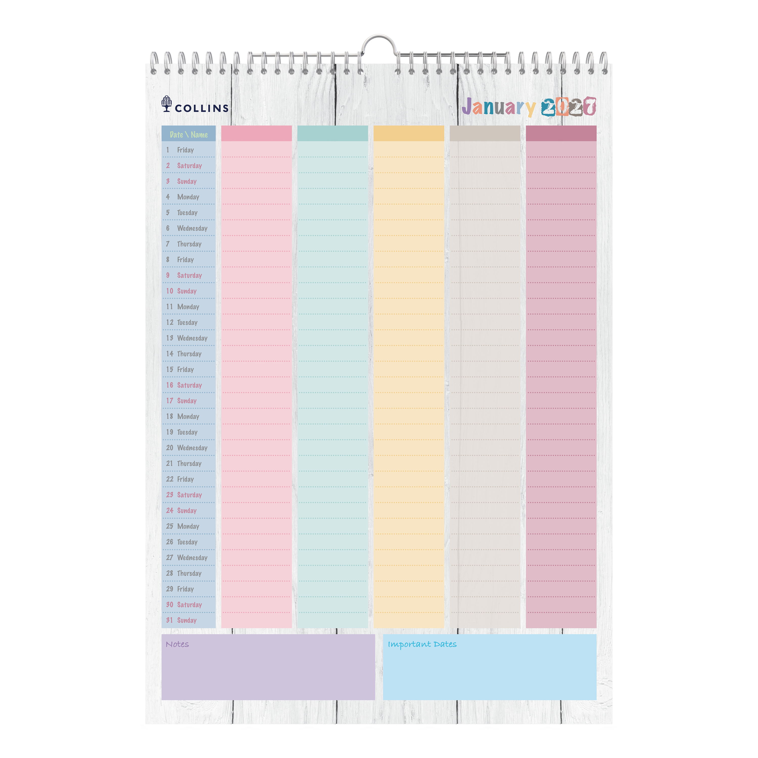 Collins Brighton 2027 A3 Wall Calendar Month to View angled view